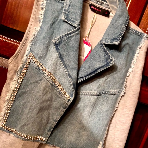 New NWT long sleeveless denim jacket or vest  size M/L - Picture 14 of 16